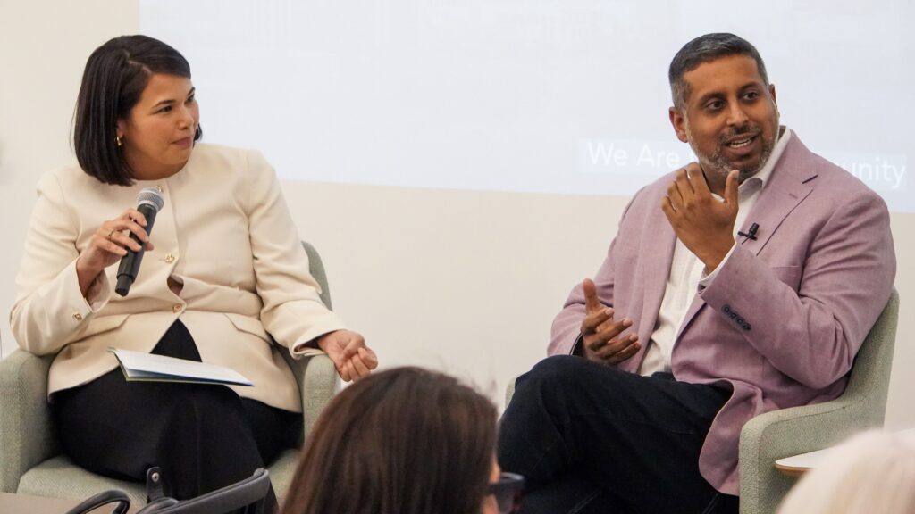 Vilas Dhar, President of the Patrick J. McGovern Foundation and a global voice on AI and technology, participated in an engaging conversation with Diana Zarzuelo, Vice President of Community Impact at the Community Foundation